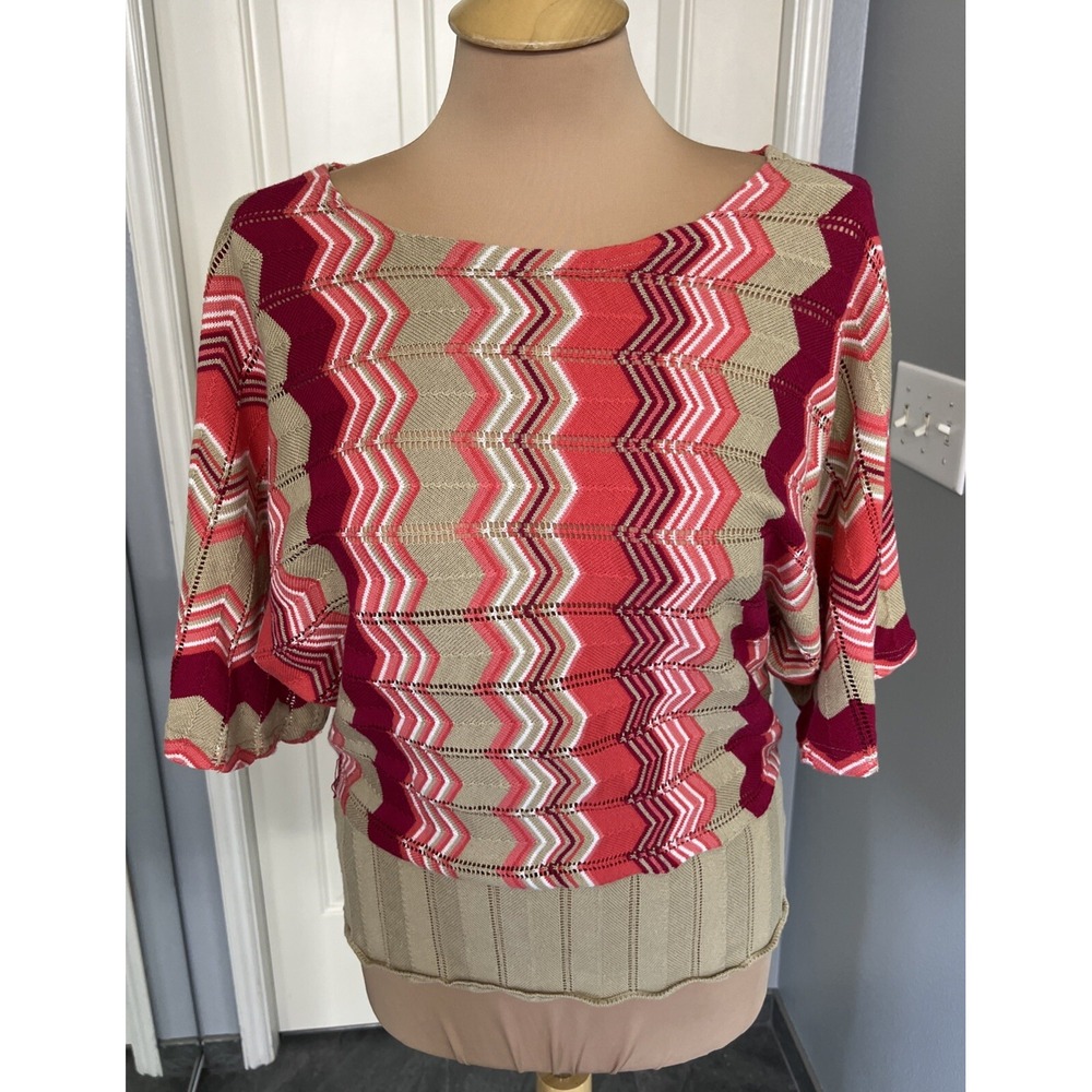 August Silk Women's Pullover Sweater Size Medium Zigzag Boho Grandmacore Retro‎